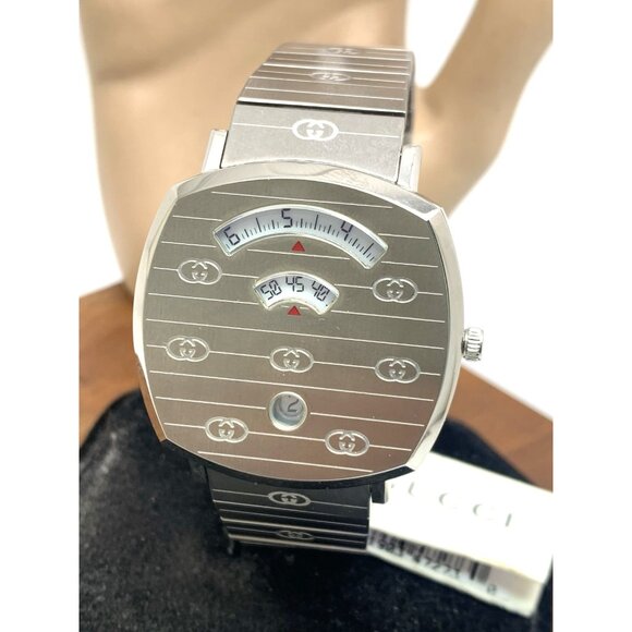 Gucci Unisex Watch YA157410 Swiss Quartz Jump Hour Dial Silver Steel 38mm - Picture 1 of 14